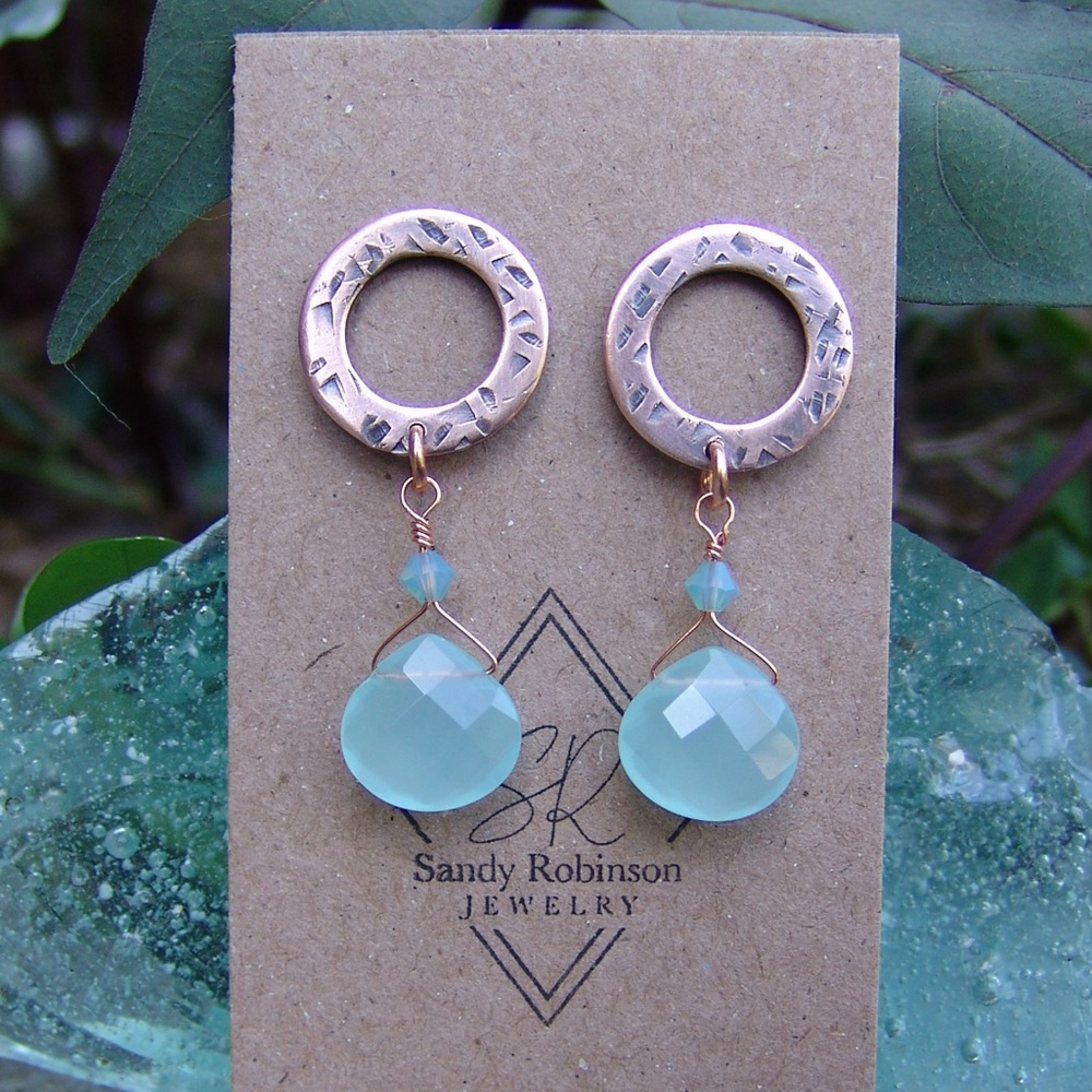 Handcrafted Chalcedony and Copper Post Earrings by Sandy Robinson Jewelry